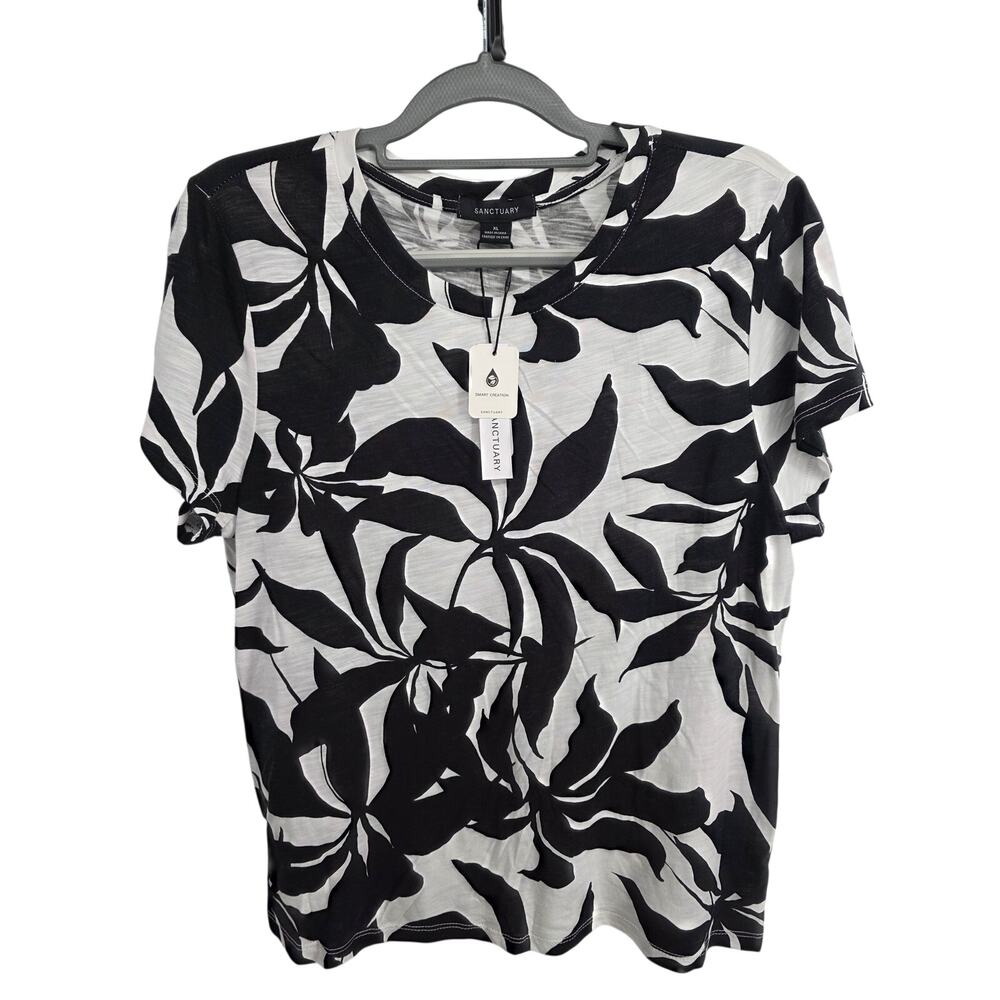 Sanctuary NEW The Perfect Tee Inked Impressions White Black Size XL - Flaw